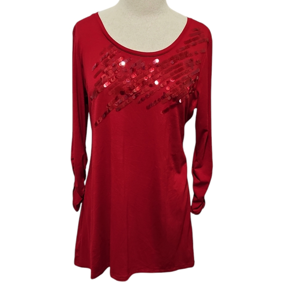 Medium Style & Co. Red Sequence Tunic Top
